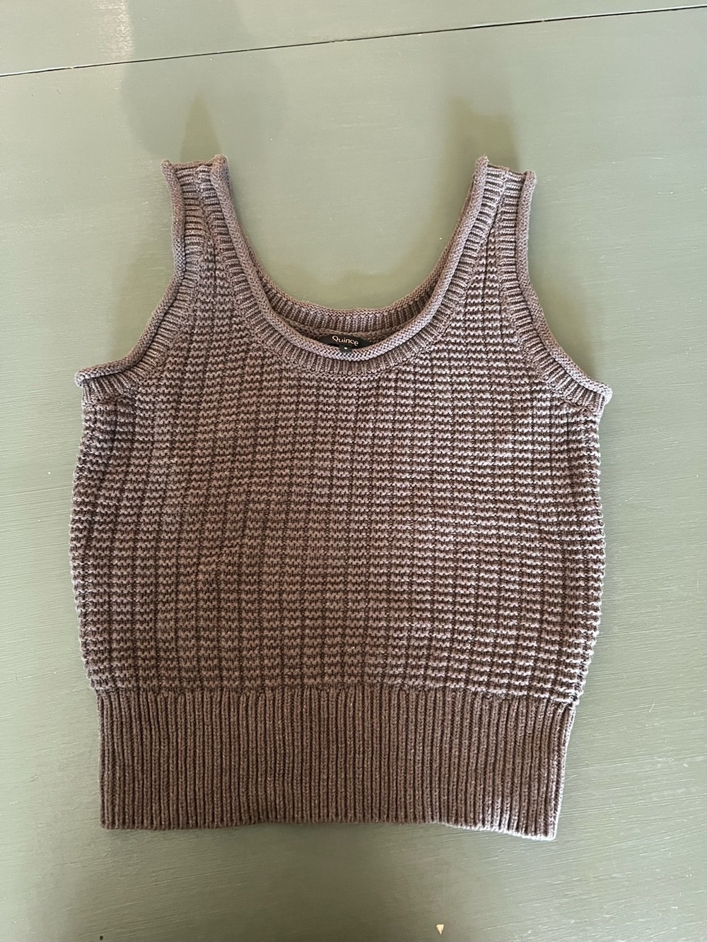 Quince Taupe Crochet-Knit Tank Top
